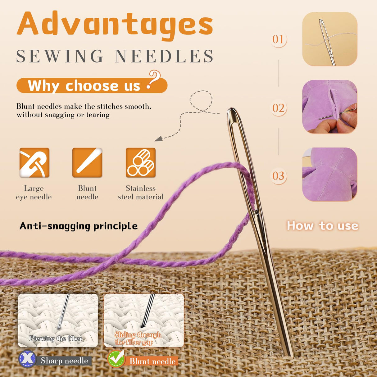 TLKKUE 12 Pcs/3 Sizes Large-Eye Blunt Needles, Stainless Steel Yarn Needle with Needle Threader, Tapestry Needle for Sewing Crochet Knitting Embroidery (Silver) TLKKUE