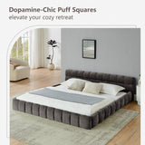 Olodumare King Grounded Bed Frame with Headboard, Cute Puff Grid Pattern Chenille Upholstered Platform Floor Bed with Sturdy Slats, No Box Spring Needed, Easy Assembly, Charcoal Grey Olodumare
