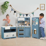 Teamson Kids Little Chef Atlanta Large Modular Wooden Play Kitchen with Interactive, Realistic Features, and 17 Kitchen Accessories, for 3yrs and up, Blue/White/Gold Teamson Kids
