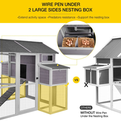 Chicken Coop 75.7" Large Hen House Wooden Multi-Level Poultry Cage with Run Nesting Box,6-10 Chickens - WoodArtSupply