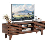 Luoxiao TV Stand for 60 Inch TV, Mid Century Modern Entertainment Center with Storage Boho Television Stand with Shelves and Grille Sliding Doors Wood Media Console for Living Room, Walnut Luoxiao