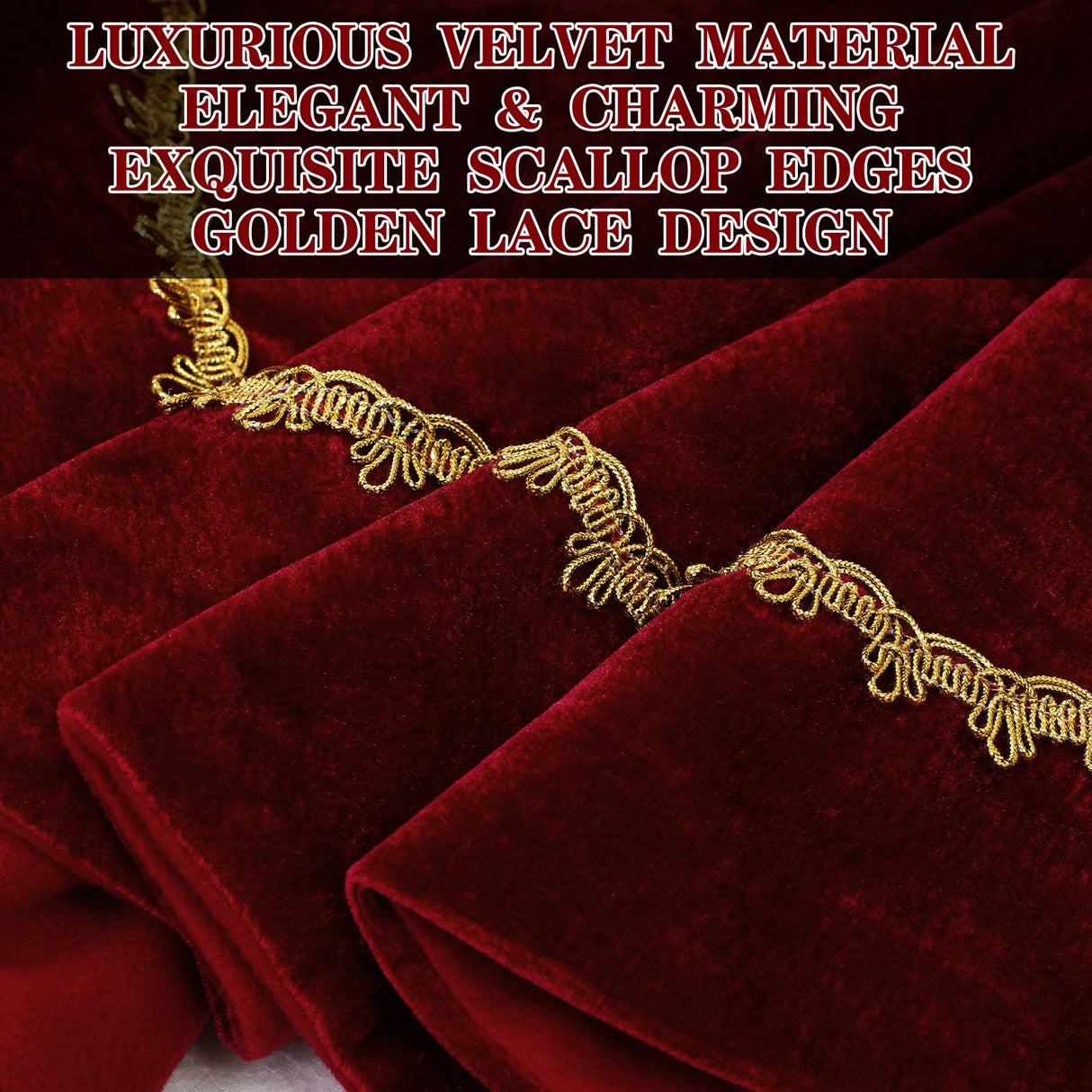 Arrowbash Christmas Tree Skirt 48 Inches Luxury Velvet Fur Scallop Tree Skirt Sparking Gold Lace Trim for Party Rustic Xmas Holiday Decorations Home (Red) Arrowbash