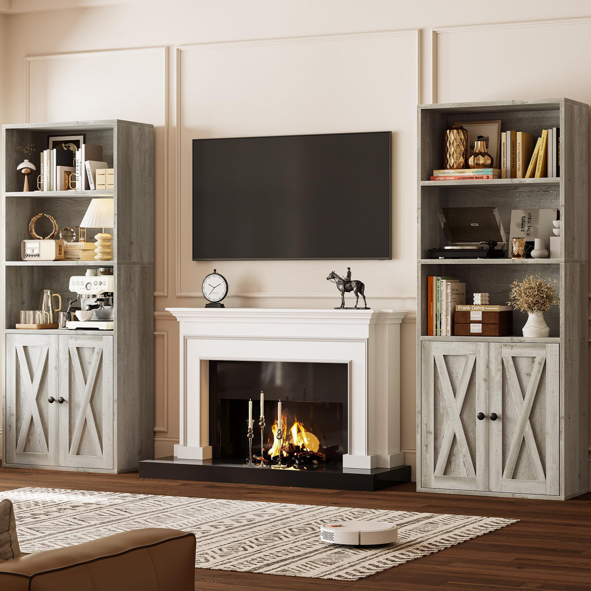 IRONCK Industrial Bookshelves and Bookcases with Doors 11.8 in Depth Set of 2 Floor Standing 5 Shelf Display Storage Shelves Bookcase Home Decor Furniture for Home, Office, Living Room, Bedroom IRONCK