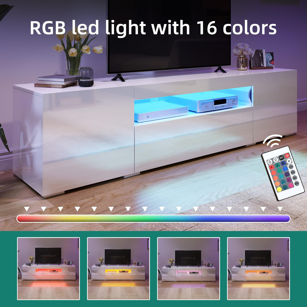 YITAHOME TV Stands for Living Room, 75 inch TV Stand, Entertainment Center with Storage, Modern Television Stands, Led TV Stand, High Glossy Gaming Media Stand, White YITAHOME