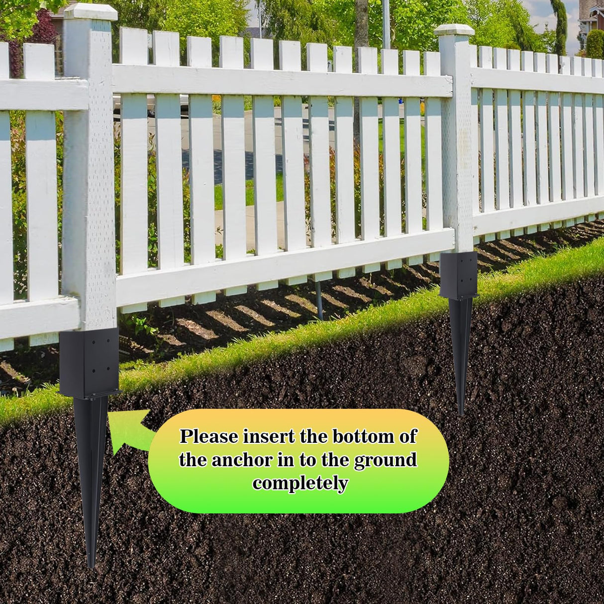 3 Pcs 4 "x 4 "Fence Post Anchors Ground Spike (Actual 3.6 ” X 3.6”)，Heavy Duty Metal Fence Stakes Post Base 22'' with Black Powder Coated Support for Mailboxes, Fences, Trellis Posts, Banners. Nrspp