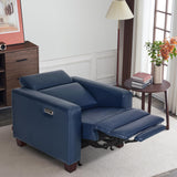 MCombo Zero Wall Recliner Chair, Wall Hugger Power Loveseat Recliner with Adjustable Headrest, High Wood Leg, USB & Type C Dual Charge Ports, for Living Room, Small Spaces, HL128 (Faux Leather, Blue) MCombo