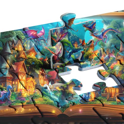 Dragon Puzzle for Adults 1000 Pieces, Magic Library Book Puzzle Nature Forest Animal, Fantasy Dinosaur Jigsaw Puzzle, Impossible Difficult Hard Challenge Puzzle