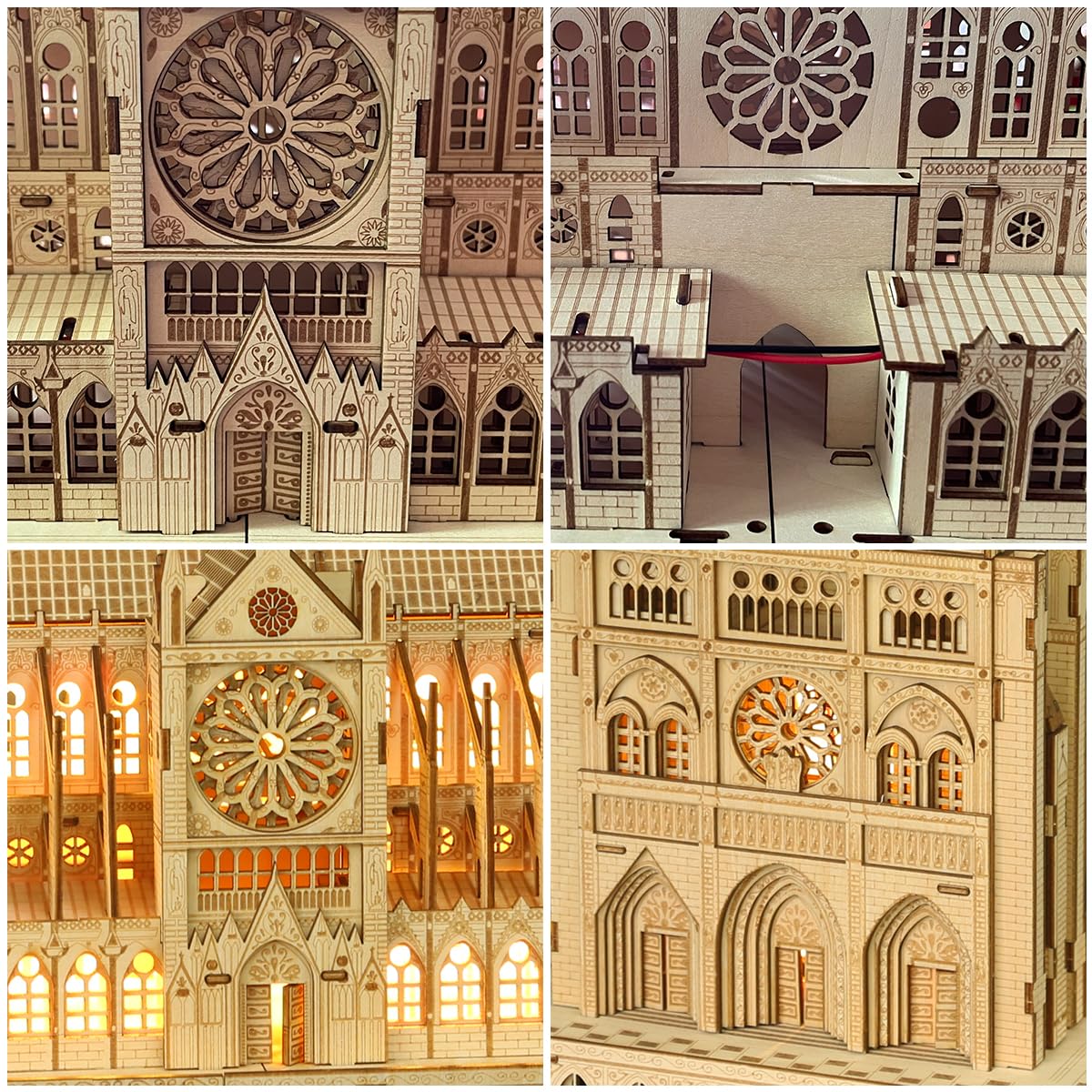 Leopmase 3D Wooden Puzzles for Adults,Notre Dame de Paris Church Model Kit for Adults to Build,Led Light DIY Games Gift on Birthday Christmas,Building Puzzle 266 Pcs Leopmase