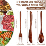 Wooden Cutlery Set For Dinner, Kitchen Flatware Tableware Utensil Set Includes Spoon, Fork, Knife (12 Pieces) Geiserailie