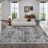 Rugcomf 8x10 Rug Washable Boho Soft Large Area Rug Non-Slip Faux Wool Vintage Rug for Living Room, Farmhouse, Dining Room, Indoor, Kids Playroom (Grey) Rugcomf