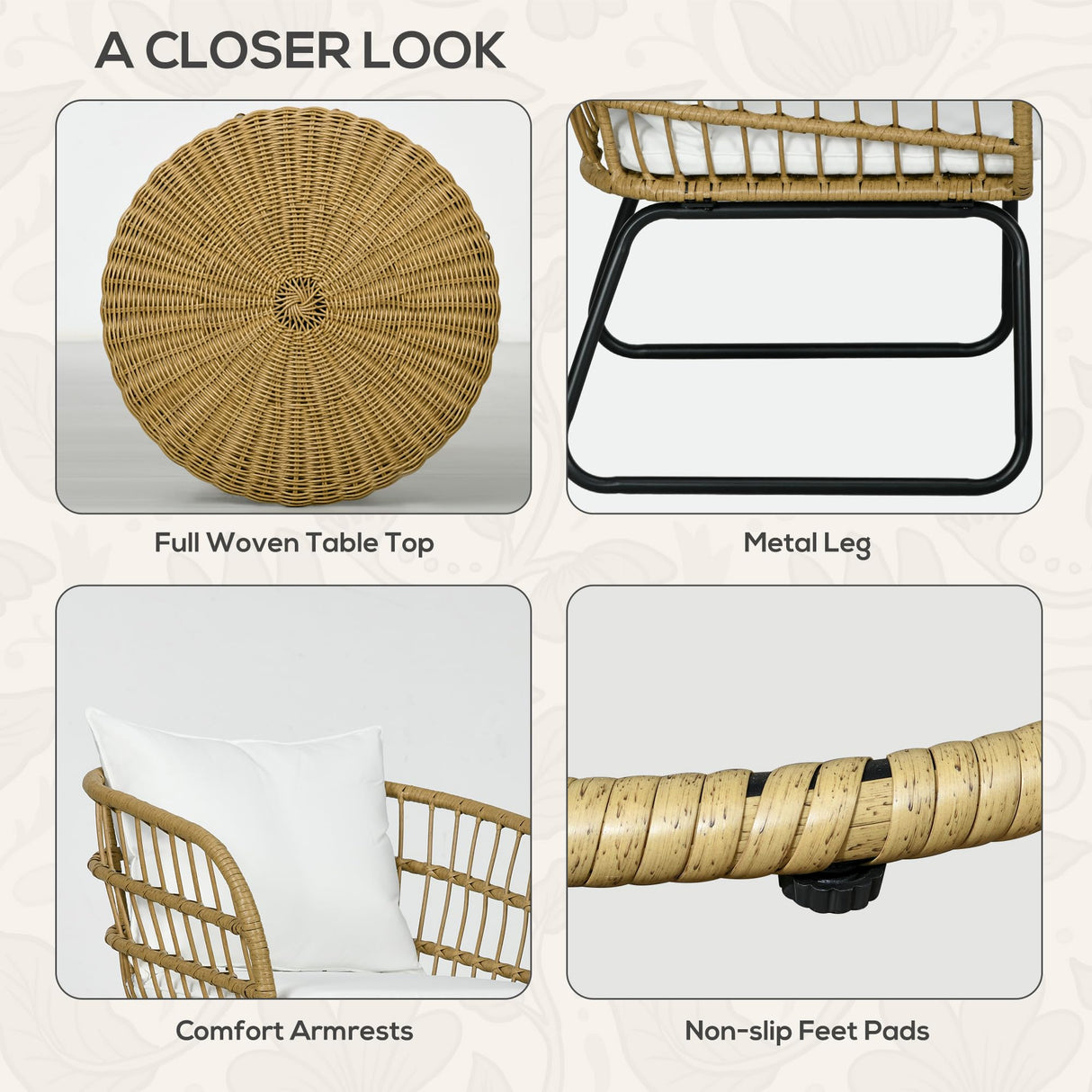 Outsunny 5 Piece PE Rattan Outdoor Furniture Set with Cushioned Chairs & Loveseat Sofa, Patio Sectional Furniture Set, Conversation Sofa Set with Stackable Coffee Tables, Cream White Outsunny