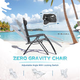 Greesum Zero Gravity Chairs Set of 2 Adjustable Steel Mesh Recliners Beach Deck Lawn Camping Patio Foldable Lounge Chair with Cup Holder Trays and Pillows,Dark Black Greesum