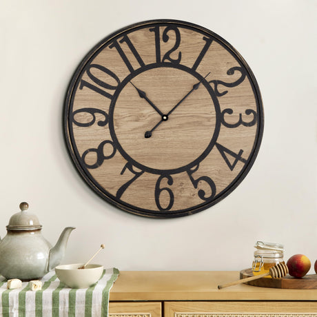 Maxstar Wall Clock Silent Bronze Rustic Farmhouse Metal & Wood Clocks with Arabic Numeral, Battery Operated Wall Clocks Decorative for Living Room Bedroom Office Home Decor 13inch Maxstar