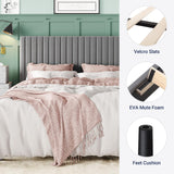 Allewie Full Bed Frame, Velvet Upholstered Platform Bed with Adjustable Vertical Channel Tufted Headboard, Mattress Foundation with Strong Wooden Slats, Box Spring Optional, Easy Assembly, Grey Allewie