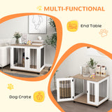 PawHut Dog Crate Furniture, Side Table Indoor Dog Kennel, End Table with Lockable Door for Small and Medium Dogs, Walnut Brown PawHut