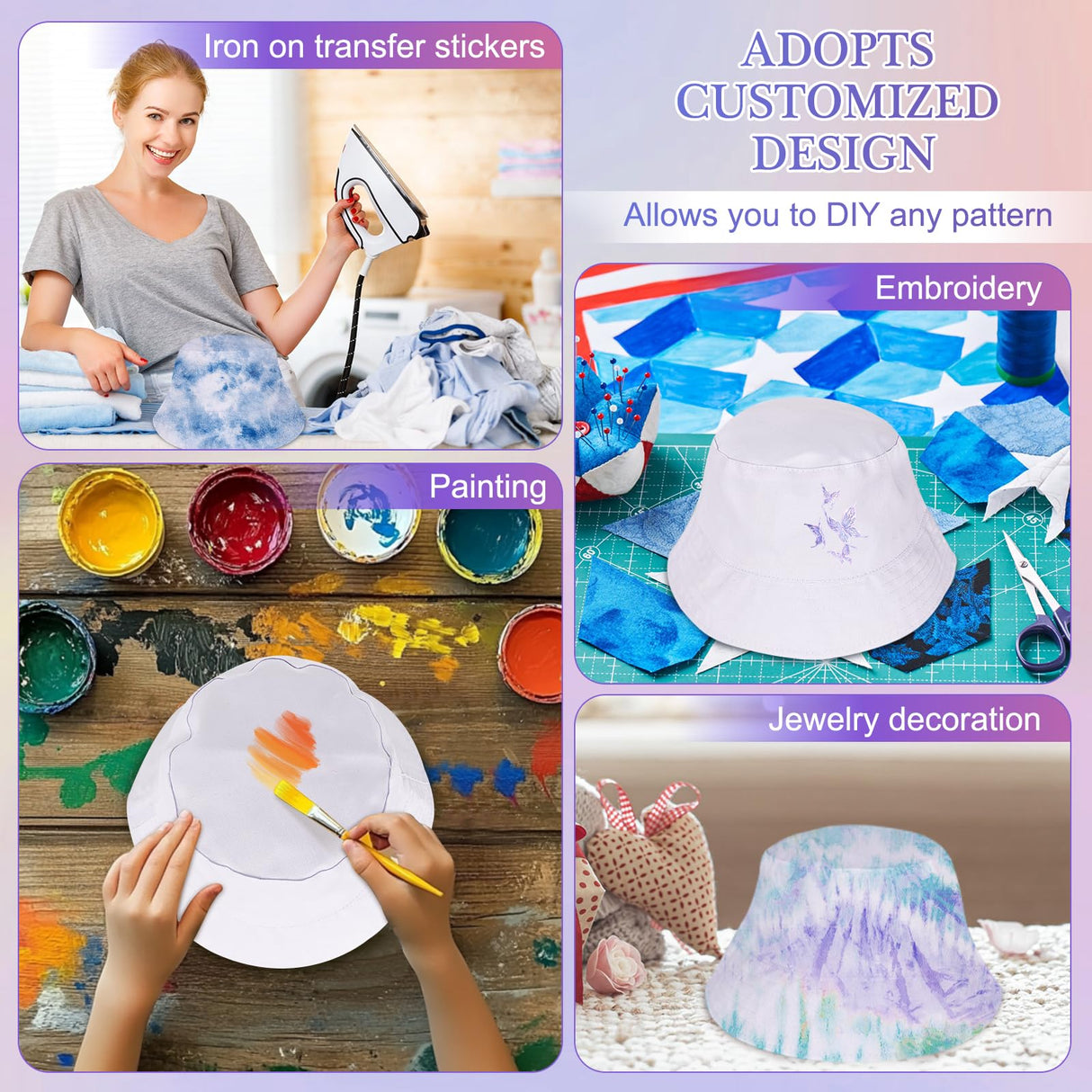 Ziimaikery 6 Pcs White Bucket Hats Bulk, Bucket Hat for Women Men Adult Summer Plain Fishing Bucket Cap Sublimation Hats Blank Beach Fishing Cap, Two Sided White, 22 Inches Circumference Ziimaikery