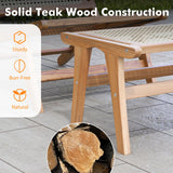 Tangkula Ottoman Footstool, Natural Teak Wooden Foot Rest with Handwoven Rattan for Living Room Bedroom Office, 14" H, Indoor (1) Tangkula