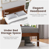 KOMFOTT Full Size Wood Platform Bed Frame with Headboard, Solid Wood Bed Frame with Slat Support, 7-Leg Support, Under Bed Storage, 16-Inch Mattress Foundation Bedroom Furniture, No Box Spring Needed KOMFOTT
