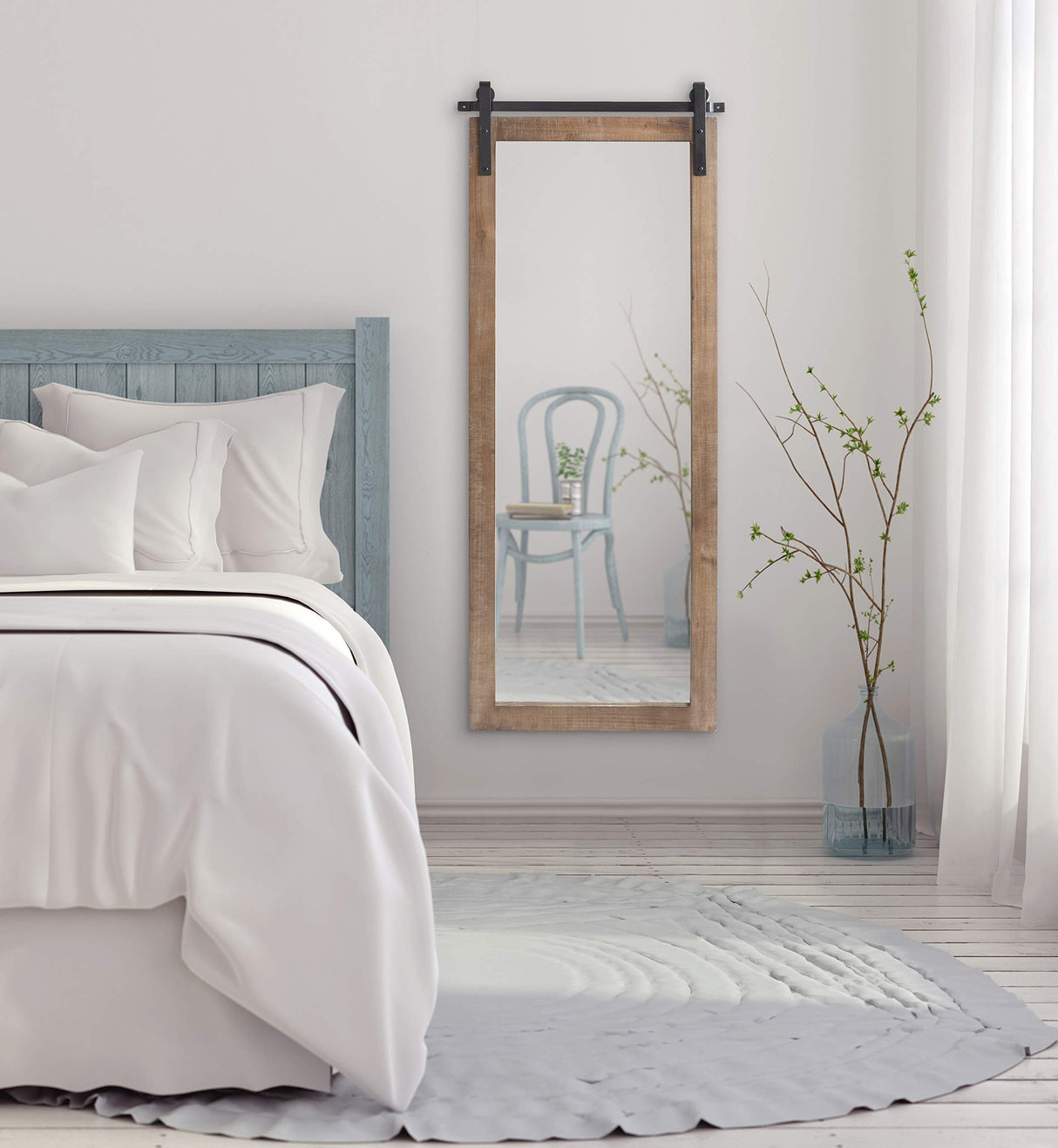 Kate and Laurel Cates Farmhouse Wood Framed Wall Mirror, 18 x 50, Rustic Brown, Barn Door-Inspired Rustic Mirrors for Wall Kate and Laurel