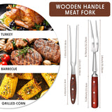 Patelai 2 Pcs Carving Meat Forks 12 in and 14 in Stainless Steel Serving Grilling Beef Forks with Wooden Handle for Kitchen Large Cooking Forged Set for Home Family Party Roast BBQ Accessories tools Patelai