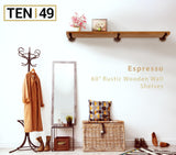 TEN49 Real Wood Rustic Floating Shelves - 60x12 Extra Large Wooden Pipe Shelving for Wall - Wall Shelf For Fireplace Mantel, Bedroom, Living Room, Kitchen, Laundry - Dark Espresso Color - Set of 1 TEN49