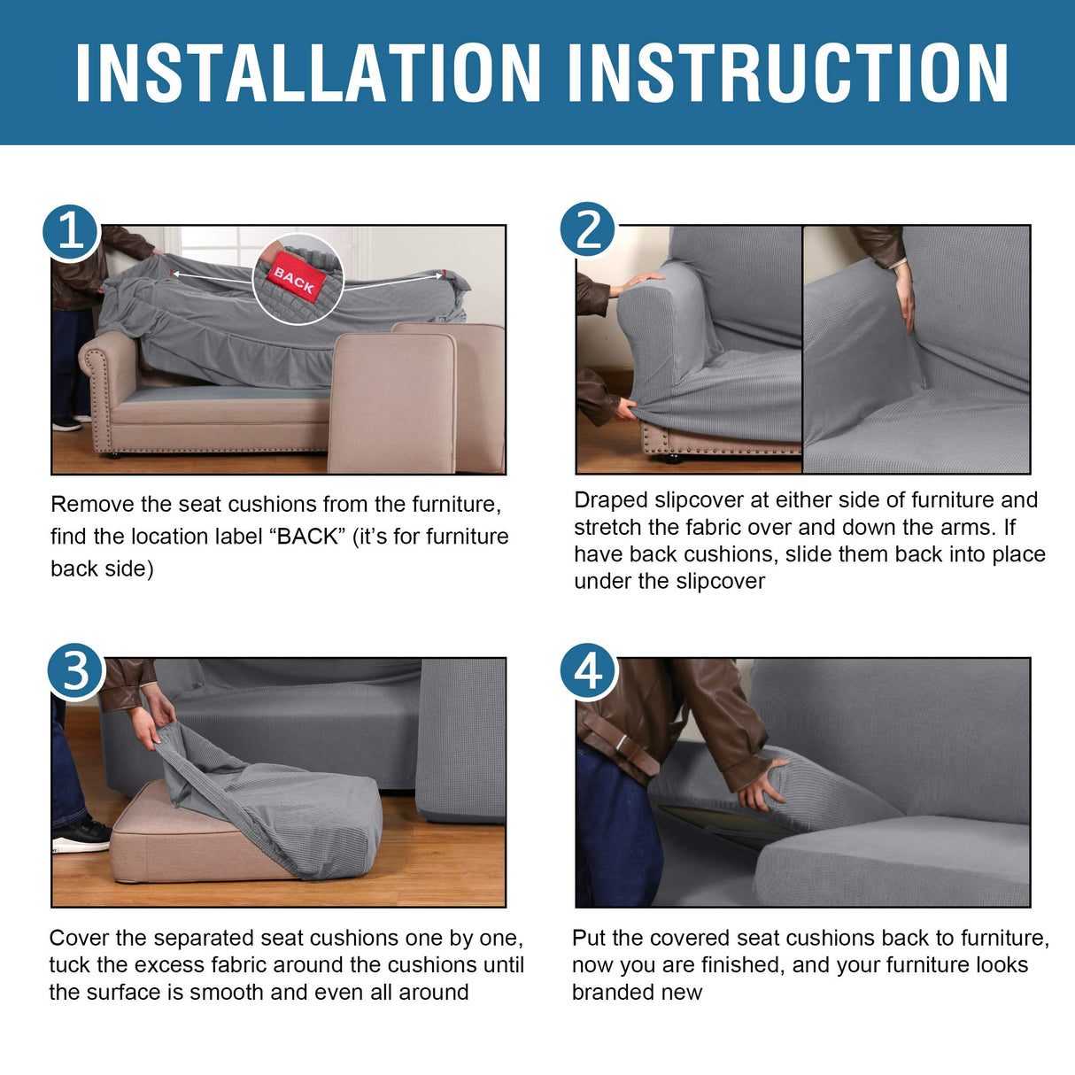 H.VERSAILTEX 3 Piece Stretch Sofa Covers for 2 Cushion Loveseat Couch Covers for Living Room Sofa Slipcovers (Base Cover Plus 2 Seat Cushion Covers) Thicker Jacquard Fabric(Medium Sofa, Dove) H.VERSAILTEX