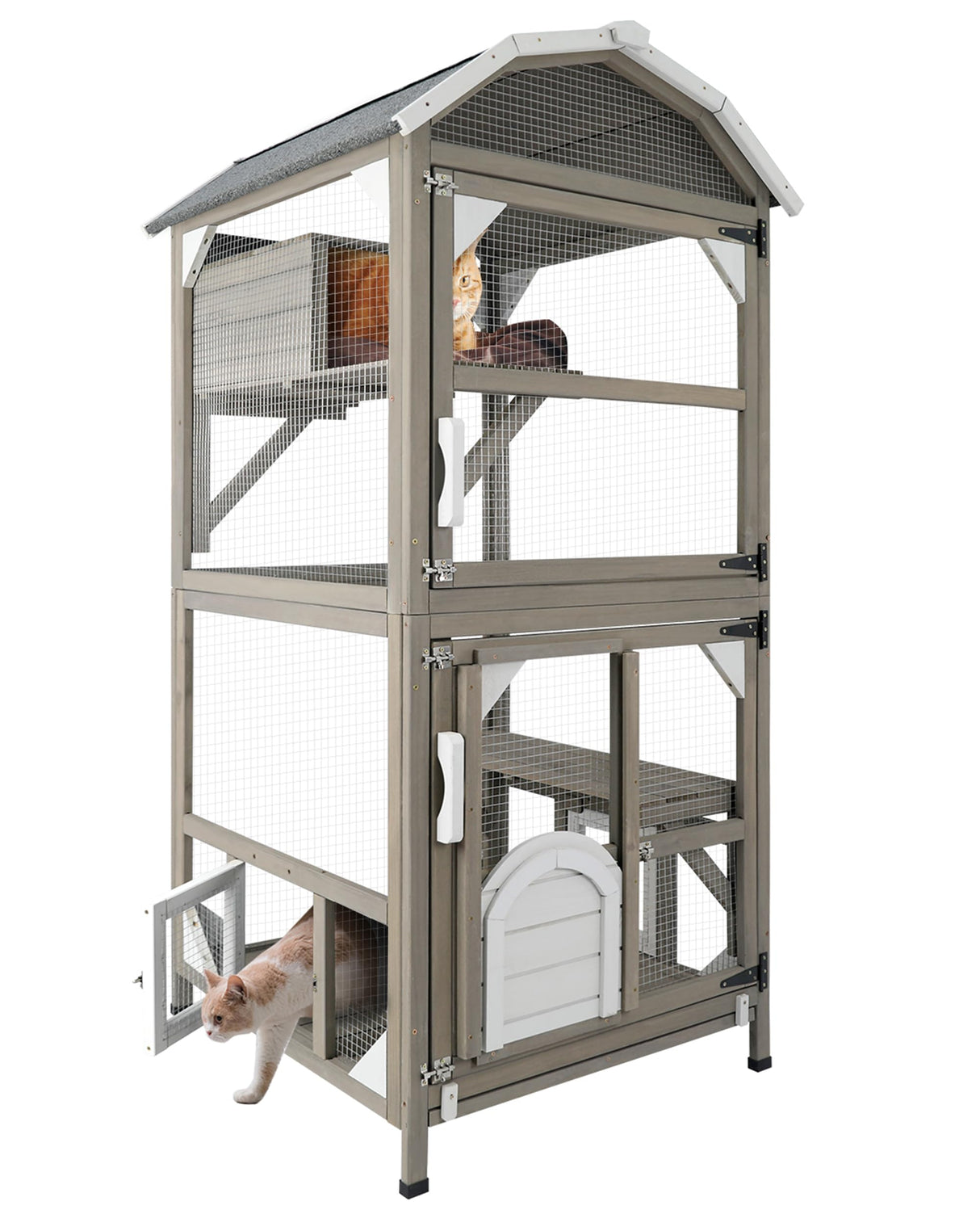 Gowoodhut 71'' Large Cat House Outdoor Catio Enclosures Indoor Kitten Cages with Attachable Window Resting Box,Waterproof Roof Gowoodhut