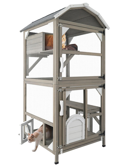 Gowoodhut 71'' Large Cat House Outdoor Catio Enclosures Indoor Kitten Cages with Attachable Window Resting Box,Waterproof Roof Gowoodhut