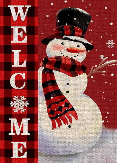 Winter Diamond Painting Kits for Adults, Welcome Snowman Diamond Art Kits for Beginners, DIY Full Drill Round Christmas 5D Paint with Diamonds Kit Gem Art, Christmas Home Wall Decor 12 x 16 Inch