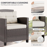 Vongrasig 3 Piece Patio Furniture Set Small Outdoor Wicker Rattan Front Porch Bistro Set Cushioned Patio Chairs Conversation Set with Glass Table for Lawn, Garden, Backyard, Balcony, Poolside (Beige) Vongrasig