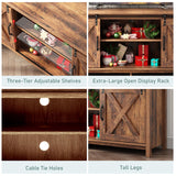 Elibeauty Rustic Brown Farmhouse TV Stand for 50-65 Inch TVs with Adjustable Shelves and Sliding Barn Doors Elibeauty