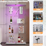 lunhung Glass Display Cabinet 4-Shelf with LED Lights and Lock,2 Doors Curio Cabinets Display Case Storage Cabinet,Glass Floor Standing Bookshelf for Living Room 32" W x 14" D x 64" H (White) lunhung