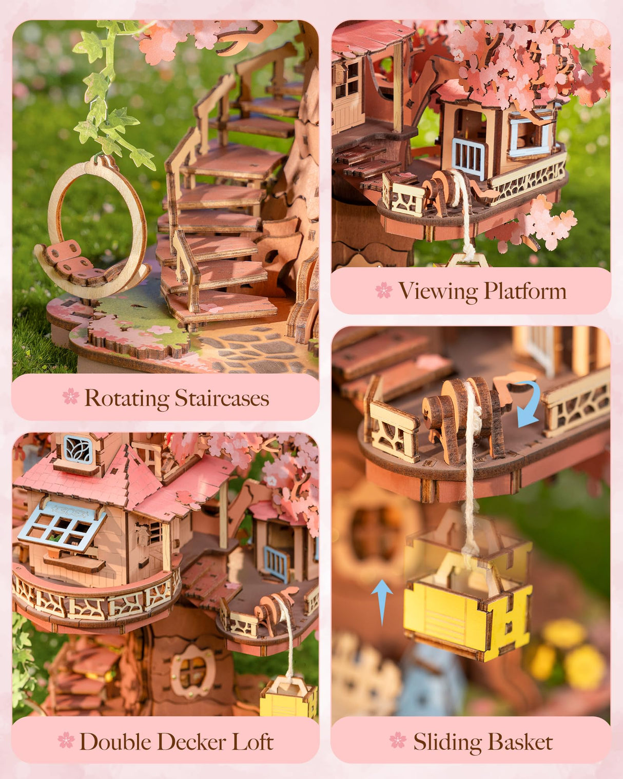 Rolife DIY Miniature House Kits Sakura Tree House 12" 3D Wooden Puzzles for Adults, Japanese Cherry Blossom Model Building Kit, Bonsai Craft Home Decor Gifts for Teens Family Rolife
