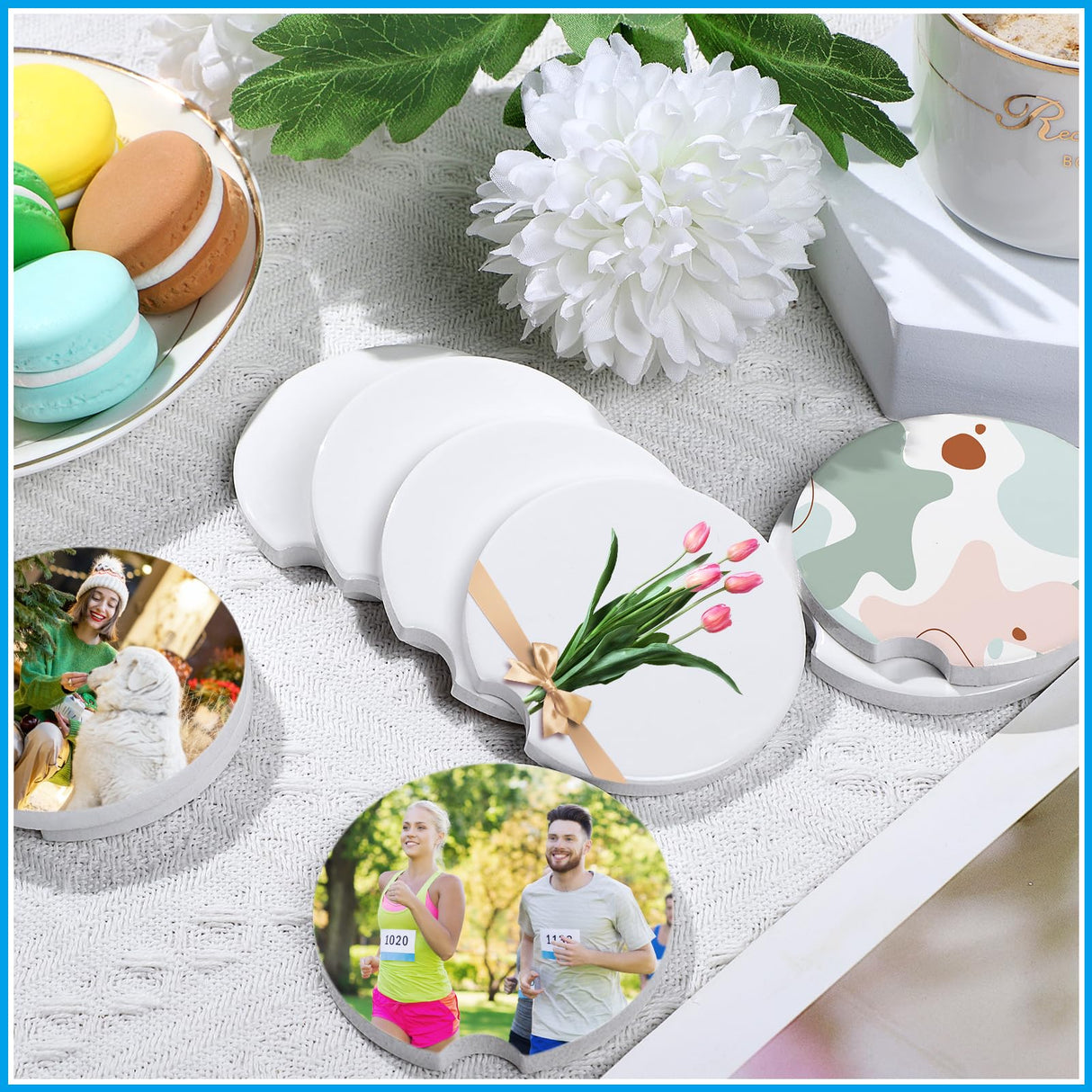 Guiqulai 48PCS Ceramic Car Sublimation Blanks Cupholders,Absorbent Ceramic Sublimation Coasters Blanks with Finger Notch,2.6'' Ceramic Stone Car Cup Coasters with Cork Back for Keeping Drink Spill Guiqulai