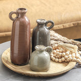 Ceramic Vases Set of 3, Neutral Rustic Farmhouse Vase with Handle, Decorative Flower Vases Home Decor Modern Boho Pampass Vase for Table Mantel Entryway Shelf Living Room Kitchen Bathroom - Brown ooit