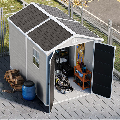 Plastic Sheds 6x8 Shed Resin Outdoor Storage with Floor Included, All-Weather Lockable Garden Tool Storage Cabinet WACASA