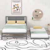 MERITLINE Full Size Bed Frame with Headboard,Wood Full Bed with Adjustable Trundle Bed, Extendable Bed Frame to 2 Beds for Kids Teens Adults (Grey) MERITLINE