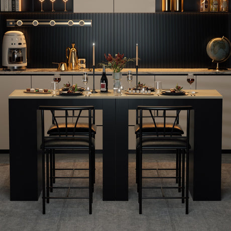 VECELO Small Bar Table and Chairs Tall Kitchen Breakfast Nook with Stools/Dining Set for 2, Storage Shelves, Space-Saving, Gray VECELO