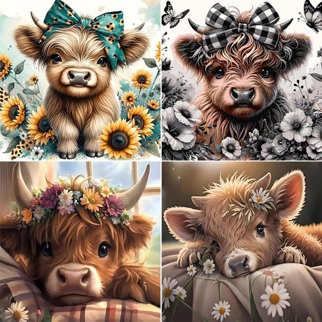 Paint by Numbers for Adults and Kids Beginner, 4 Pack Cow Painting by Number Kits On Canvas, Number Artist Paint by Number Kit DIY Oil Painting Acrylic Paints, Home Wall Decor 10x10in Fairyland JinWenn