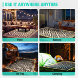 HAUSHOF 5'X8' Outdoor Rug Waterproof with LED Strip Light, Reversible Outdoor Plastic Straw Rug, Patio Rug with 4 Rug Stakes, Outdoor Carpet Mat for RV, Camping, Beach, Porch, Balcony, Black&White HAUSHOF