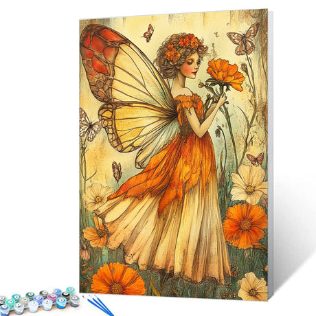 Tucocoo Vintage Retro Fairy Paint by Number for Adults, DIY Oil Painting Kits on Canvas with Brushes and Acrylic Pigment, Whimsical Marigolds Flowers Art Picture for Home Decor 16x20 inch (Frameless) Tucocoo