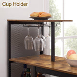 VECELO Bar Table and Chairs Set for 2, 3-Piece Dining Set with Storage Shelves, Cup Holder & Wine Rack, PU Leather Cushion Stools, for Kitchen Small Space, Brown VECELO