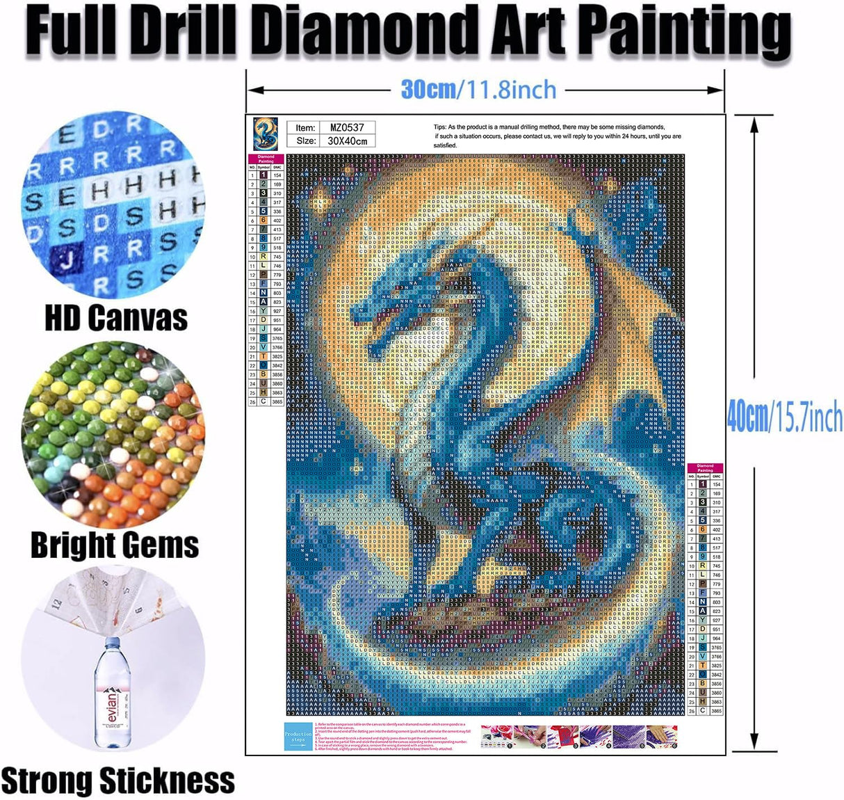 Ekuxom Dragon Diamond Art Kits for Adults, 5D Moonlight Diamond Painting Kits for Adults, DIY Full Round Drill Diamond Dot Gem Art for Craft Home Wall Decor Gift 12x16 inch Ekuxom