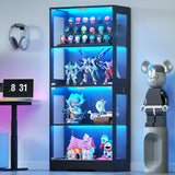 Ceruvia Glass Display Cabinet with 3CCT Motion Sensor Light, 4-Tier Curio Case for Collectibles, Storage Shelf with Glass Doors, Bookcase, Showcase, Black Ceruvia