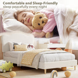 GarveeHome Upholstered Twin Size Bed Frame for Kids with Scallop Headboard, Cute Velvet Twin Bed for Girls, Boys, Sturdy Platform Bed, No Box Spring Needed, Wooden Slats, Noise Free, White GarveeHome