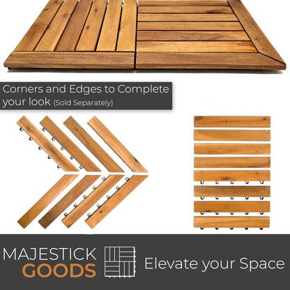 24 Sq Ft Interlocking Deck Tiles Snap Together Wood Flooring - 12 x 12 Acacia Hardwood Outdoor Flooring for Patio - Click Floor Decking Tile, Water Resistant Balcony Flooring, Wooden Parquet Flooring