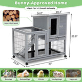 Rabbit Hutch Indoor Outdoor Bunny Cage 39" L Large 2-Story Wooden Small Animal House Enclosure with Wheels, 2 Removable Trays, Waterproof Openable Roof, Grey COZIVVOVV