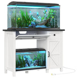 kepptory 40 Gallon Fish Tank Stand with Power Outlets, Farmhouse Decorative Aquarium Stand Furniture with Adjustable Shelves and Drawer, Reptile Turtle Tank Stand with Cabinet Storage (White, 30-40GL) kepptory