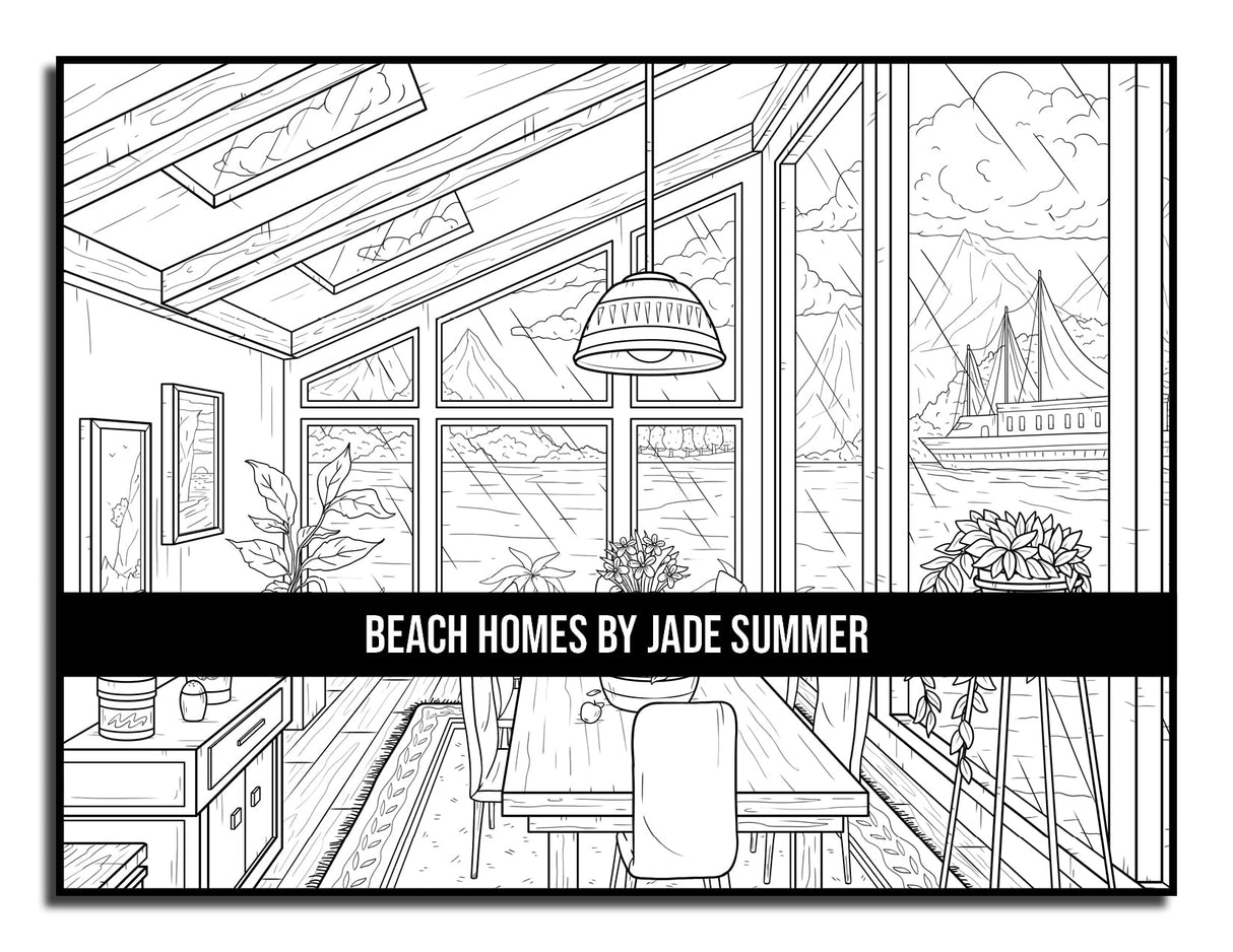 Beach Homes: An Adult Coloring Book with Beautiful Vacation Houses, Charming Interior Designs, and Relaxing Nature Scenes WoodArtSupply