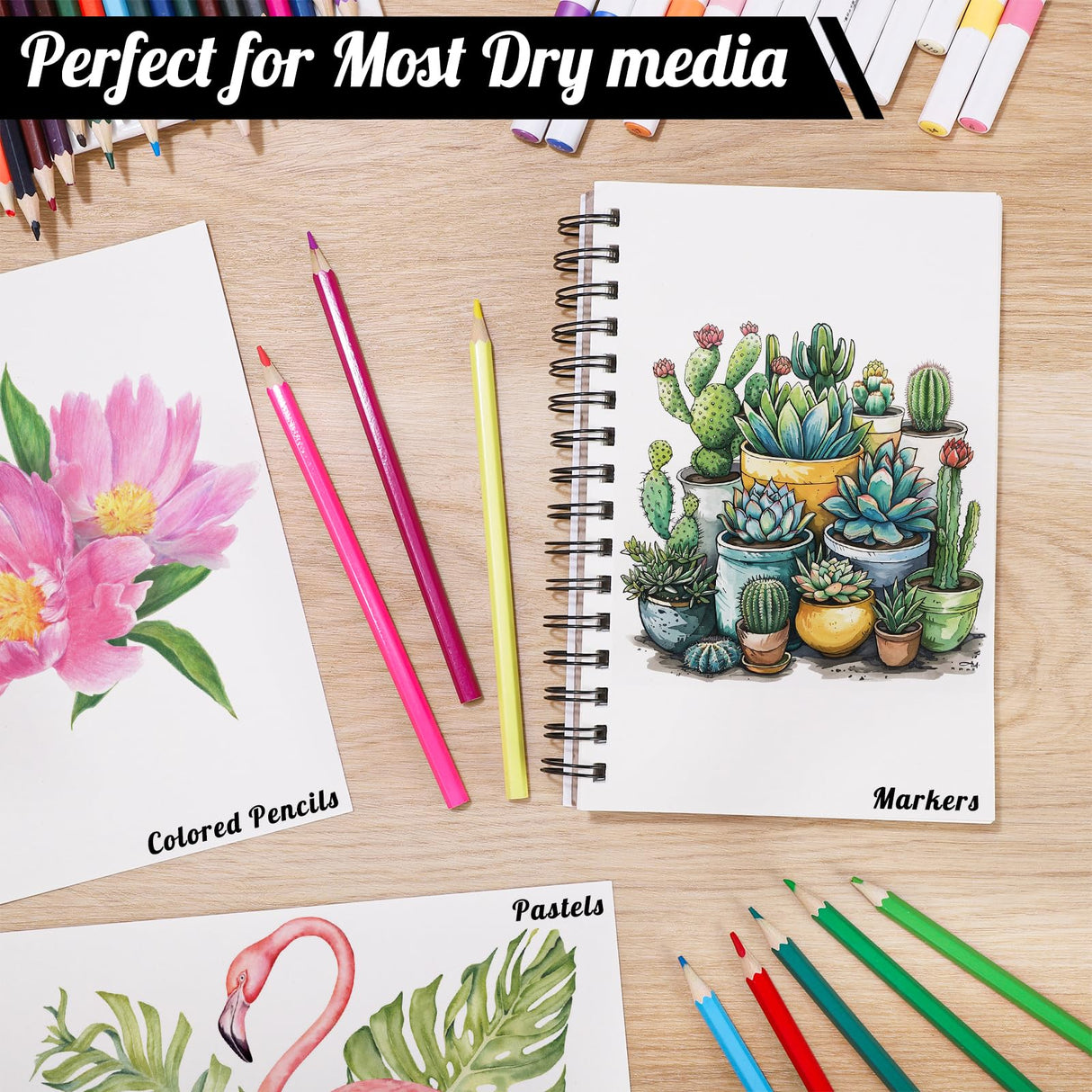 4 Pack Mixed Media Sketchbook, 5.5x8.5 inches Drawing Paper Sketch Book, 98lb/160gsm Heavyweight Spiral Bound Sketch Pads, Suitable for Wet and Dry Media, Drawing, Painting, Sketching(200 Sheets) Prudiut